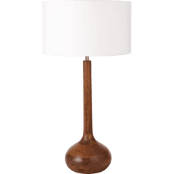 Image showing the Toma Table Lamp With Linen Drum Shade, H55cm, Oiled Wood product.