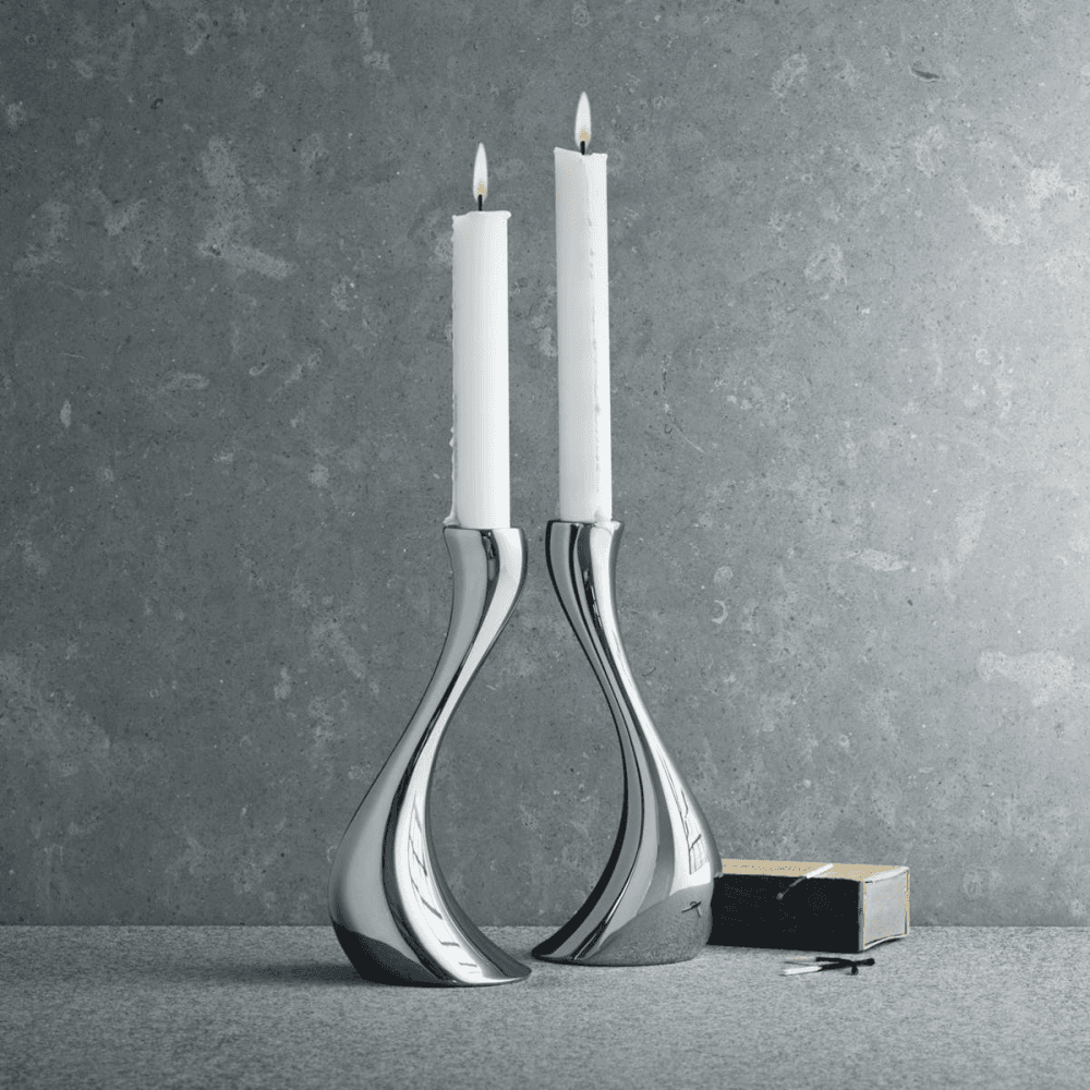 Cobra Pair of candleholders, 20cm, Stainless Steel