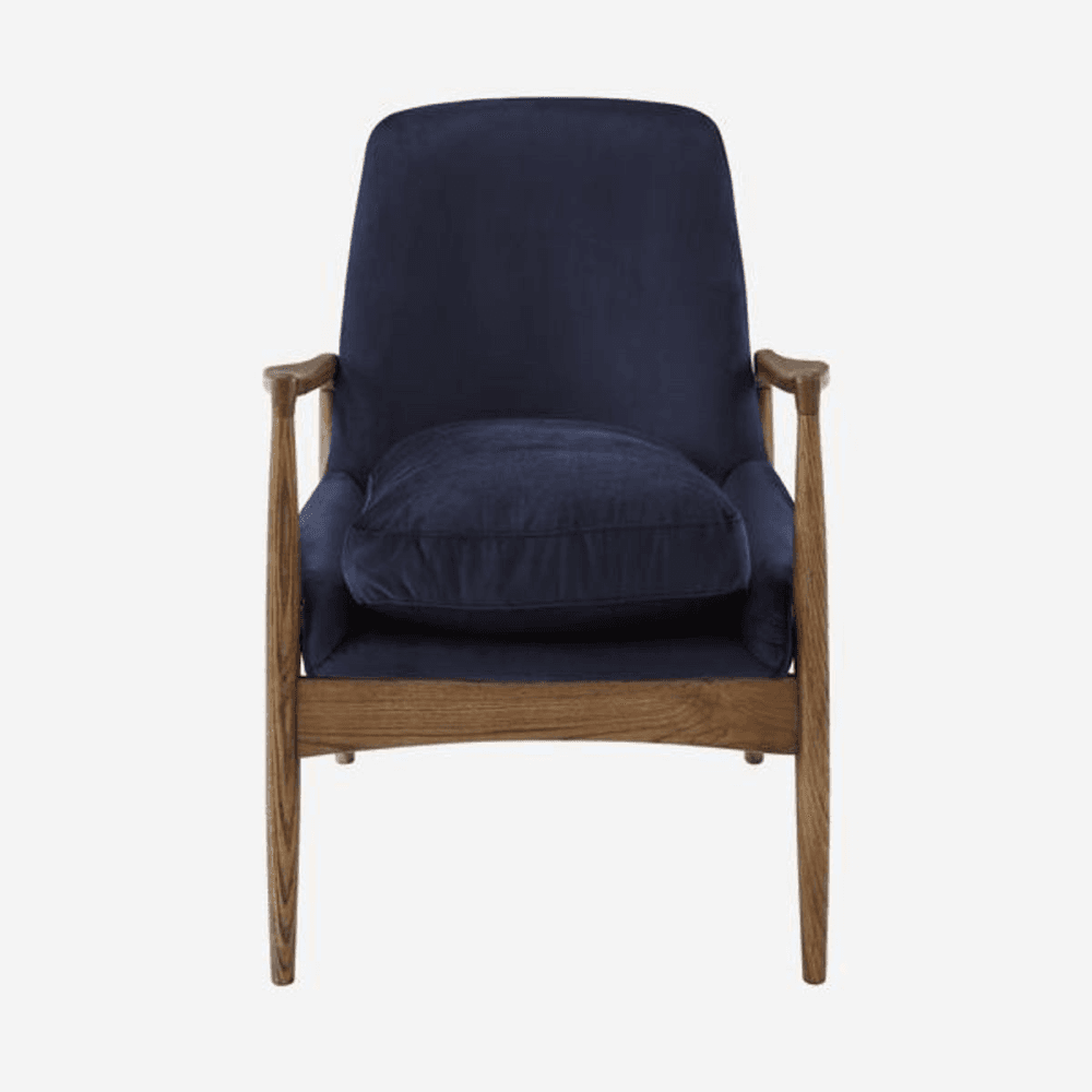 Crispin Chair, W68.5 x H82 x D72cm, Blue Velvet
