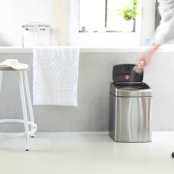 Image showing the Rectangular plastic bucket touch bin, 10 litre, Matt Steel Fingerprint Proof product.