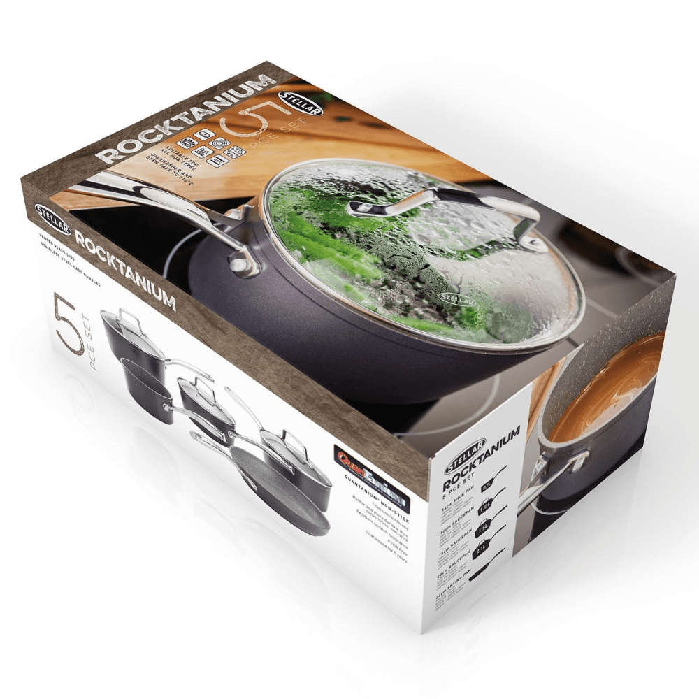 Rocktanium Non-Stick 5 piece saucepan set, Aluminium