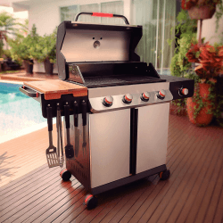 Image showing the Premium 5 Burner Gas BBQ with Accessories, Black product.