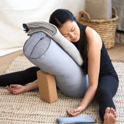 Image showing the Organic Cotton Chambray Yoga Blanket, 230 x 150cm, Navy product.