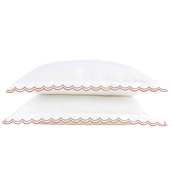 Image showing the Scallop Edge Pair of Oxford Pillowcases, Fire product.