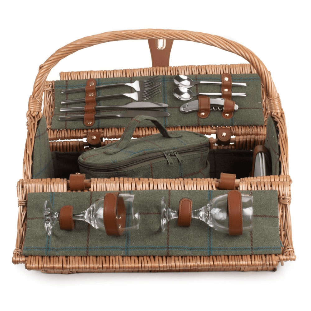 2 Person Green Tweed Barrel Hamper, Green/Brown
