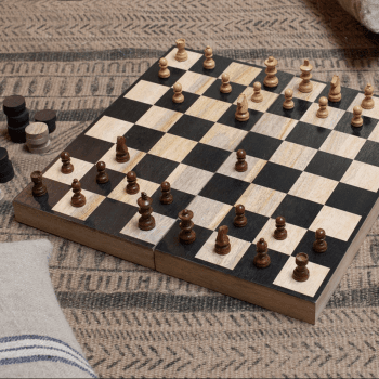 Image showing the Mango Wood chess & draughts, 7 x 20 x 40cm, Mango Wood product.