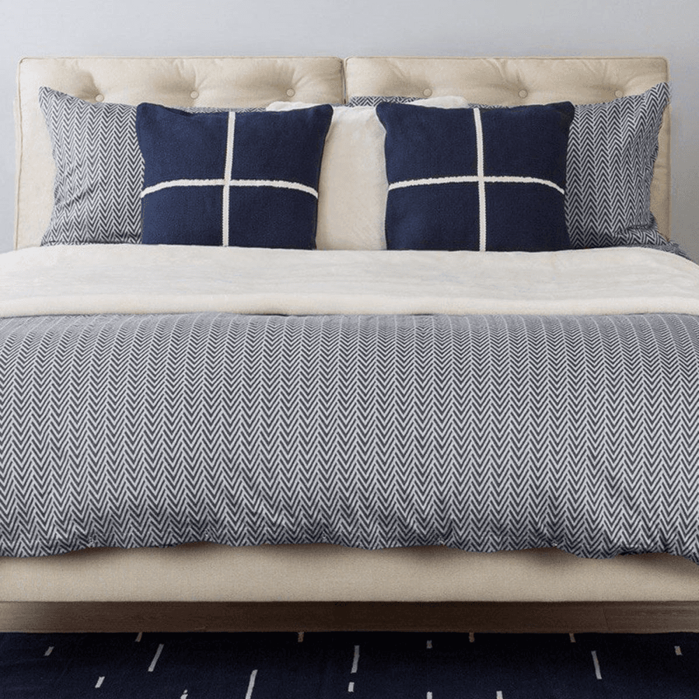 Herringbone Duvet Cover, King, Navy Grey