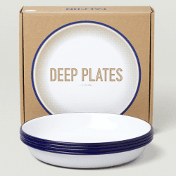 Image showing the Set of 4 enamel deep plates, D22cm, White With Blue Rim product.