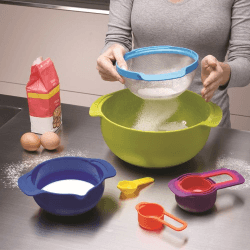 Image showing the Nest Plus 9 piece stacking bowl and measuring set, Multi-Coloured product.