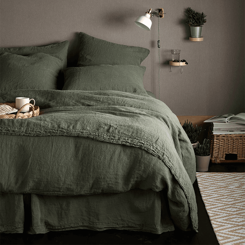 Linen Duvet Cover, King, Olive Green