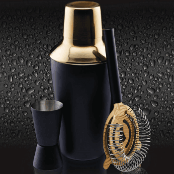 Image showing the Barcraft 3 Piece Cocktail Set, Black/Brass product.