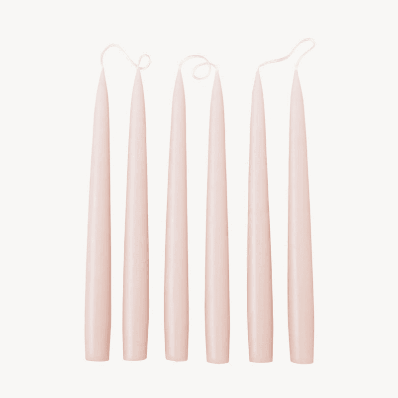 Set of 6 Tapered Dinner Candles, H25cm, Powder Pink
