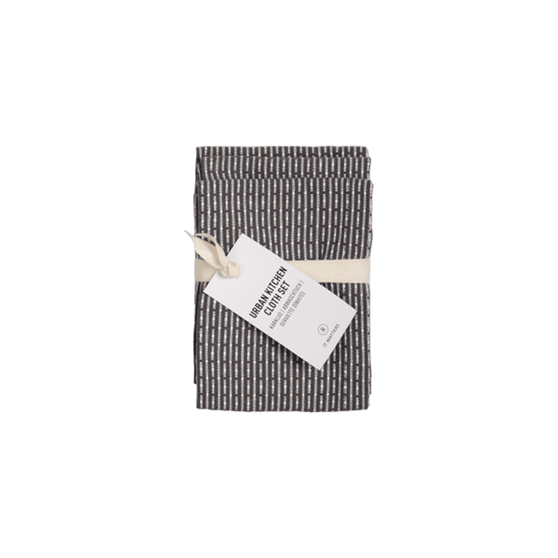 Piqué Set of 3 Kitchen Cloths, 18 x 35cm, Evening Grey