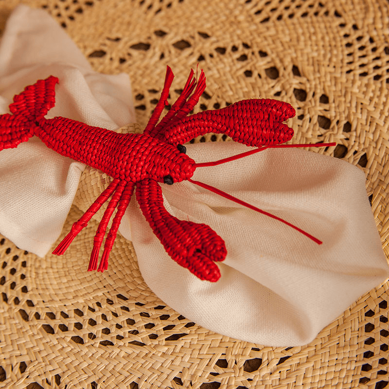 Narino Lobster Set of 4 Woven Napkin Rings, Red