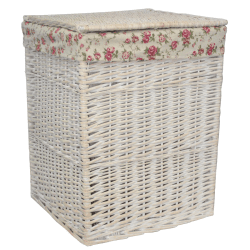 Image showing the Square White Wash Laundry Hamper With Garden Rose Lining, Large product.