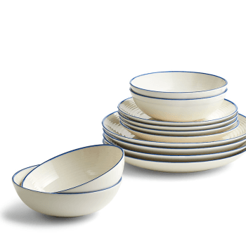 Image showing the Gordon Ramsay Maze Denim Line 12 Piece Dinnerware Set, White product.