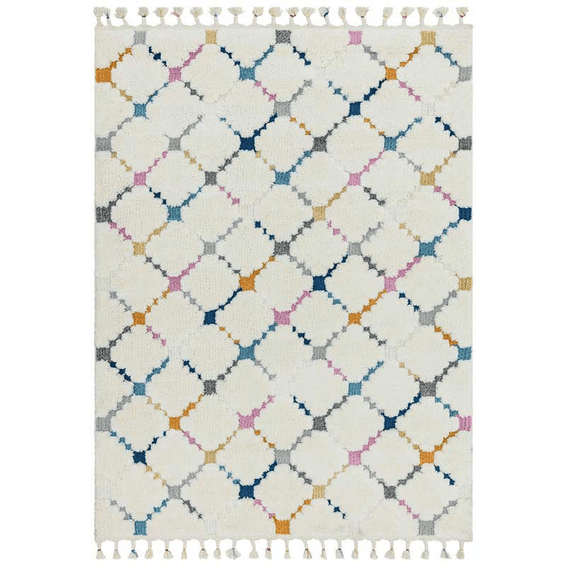 Ariana Moroccan Style Criss Cross Rug, 120 x 170cm, Cream & Multi