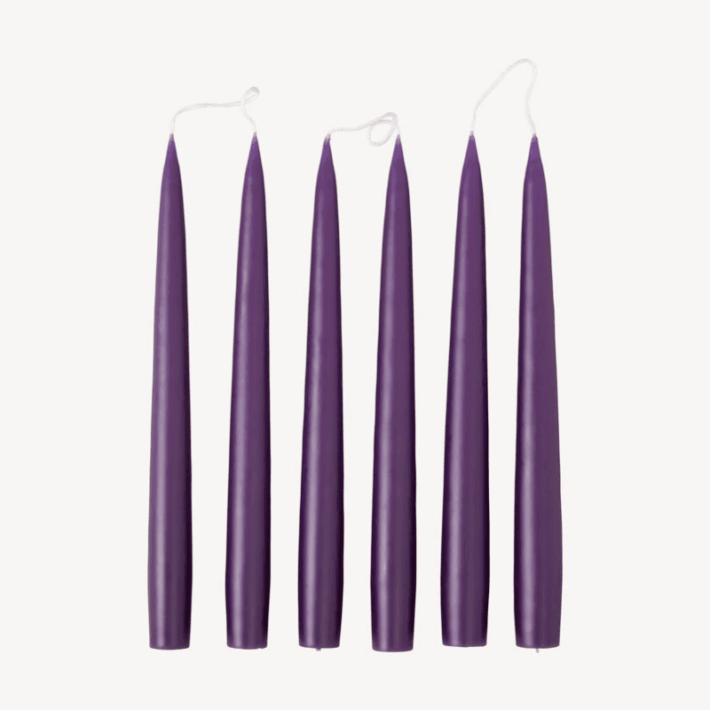 Set of 6 Tapered Dinner Candles, H25cm, Violet