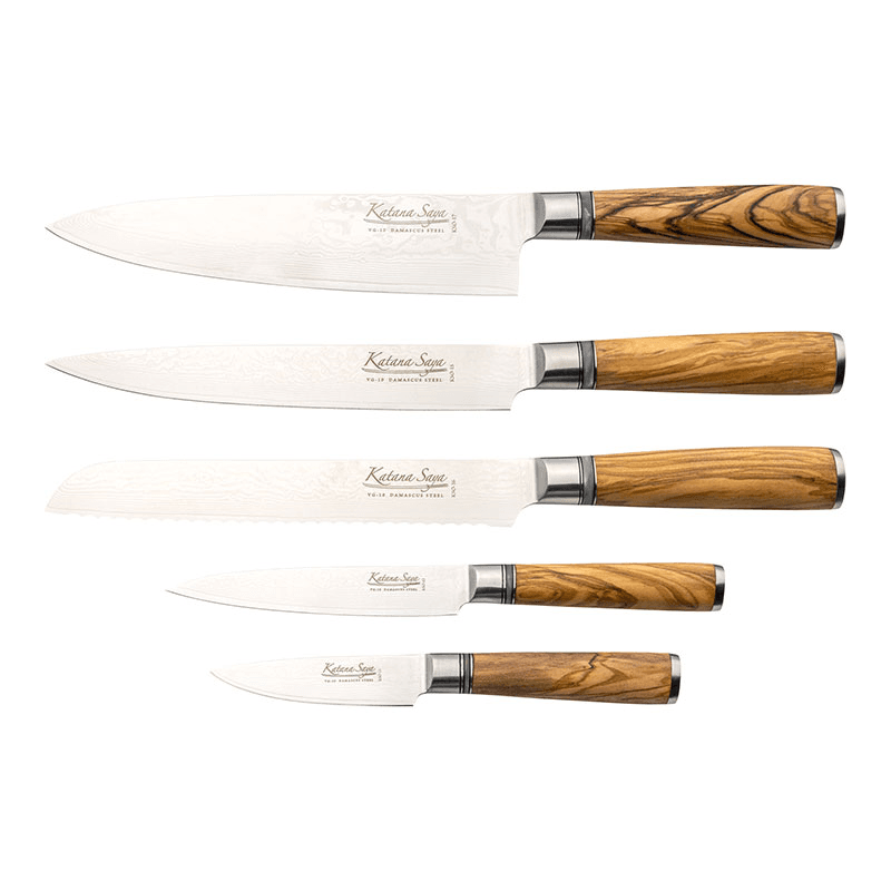 Katana Saya Olive Wood 6 Pce Knife Block Set