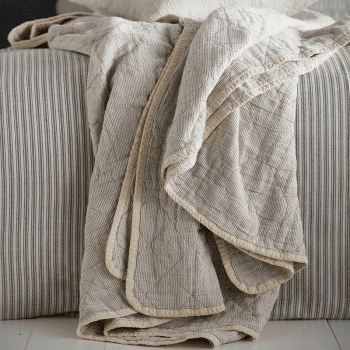 Image showing the Stripe Cotton Quilted Throw, 230 x 260cm, Black and Natural product.