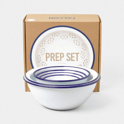 Image showing the Enamel 6 Piece Prep Set, White With Blue Rim product.