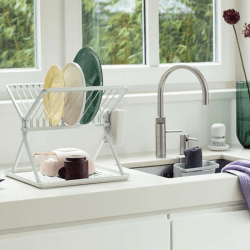 Image showing the SinkSide Foldable Dish Drying Rack, Small, Light Grey product.