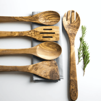 Image showing the Traditional Olive Wood 5 Piece Kitchen Utensil Set product.