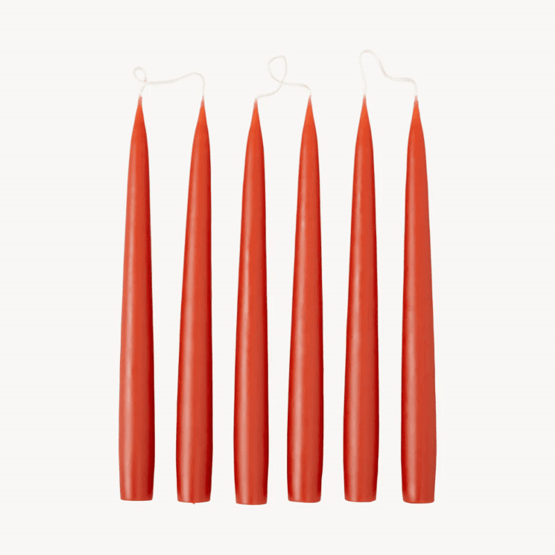 Set of 6 Tapered Dinner Candles, H25cm, Rust