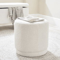 Image showing the Sassari Boucle Pouffe, D43cm, White product.