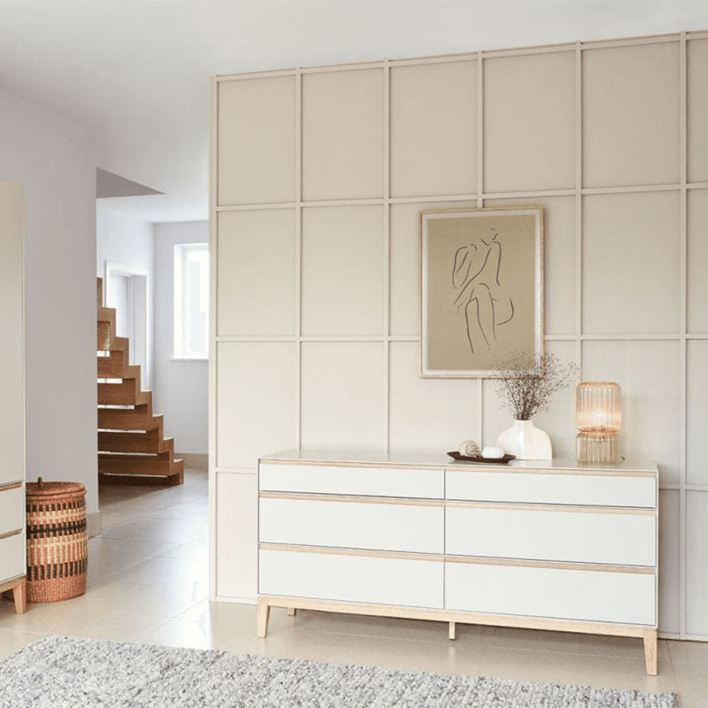 Lars Wide Six Drawer Dresser, H73 x W150cm, Cashmere and Oak