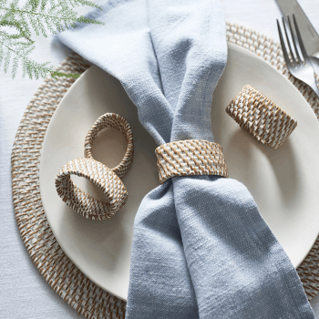 Image showing the Rattan Set of 4 Napkin Rings, White product.