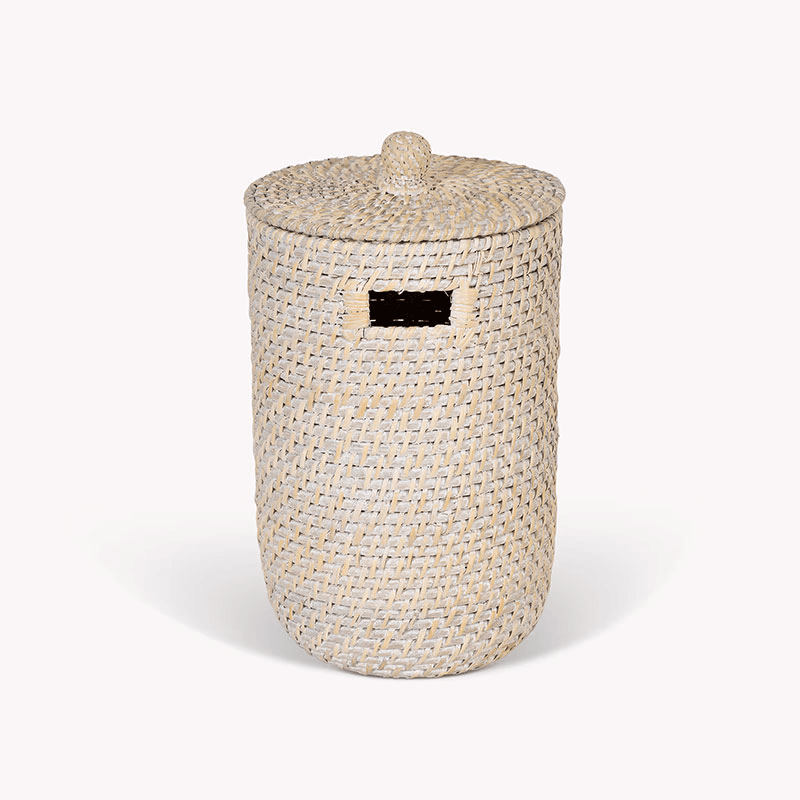 Wittering Rattan Bathroom Bin, H30cm, White