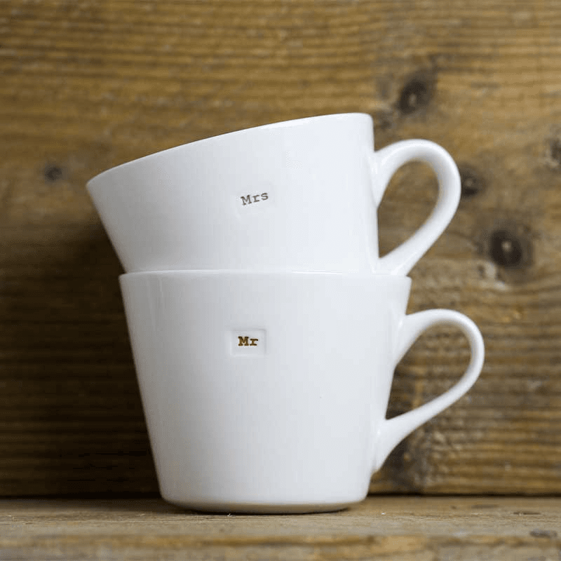 'Mr & Mrs' Set of 2 Bucket Mugs, 350ml, Red & Pink