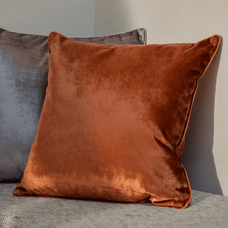 Luxe Velvet Piped Cushion, 55 x 55cm, Rust