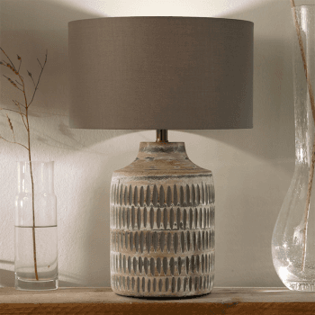 Image showing the Galle Textured Table Lamp with Cylinder Shade, H33.5 cm, Grey Wash Wood product.