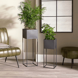 Image showing the Metal Set of 2 Metal Planters, Graphite product.