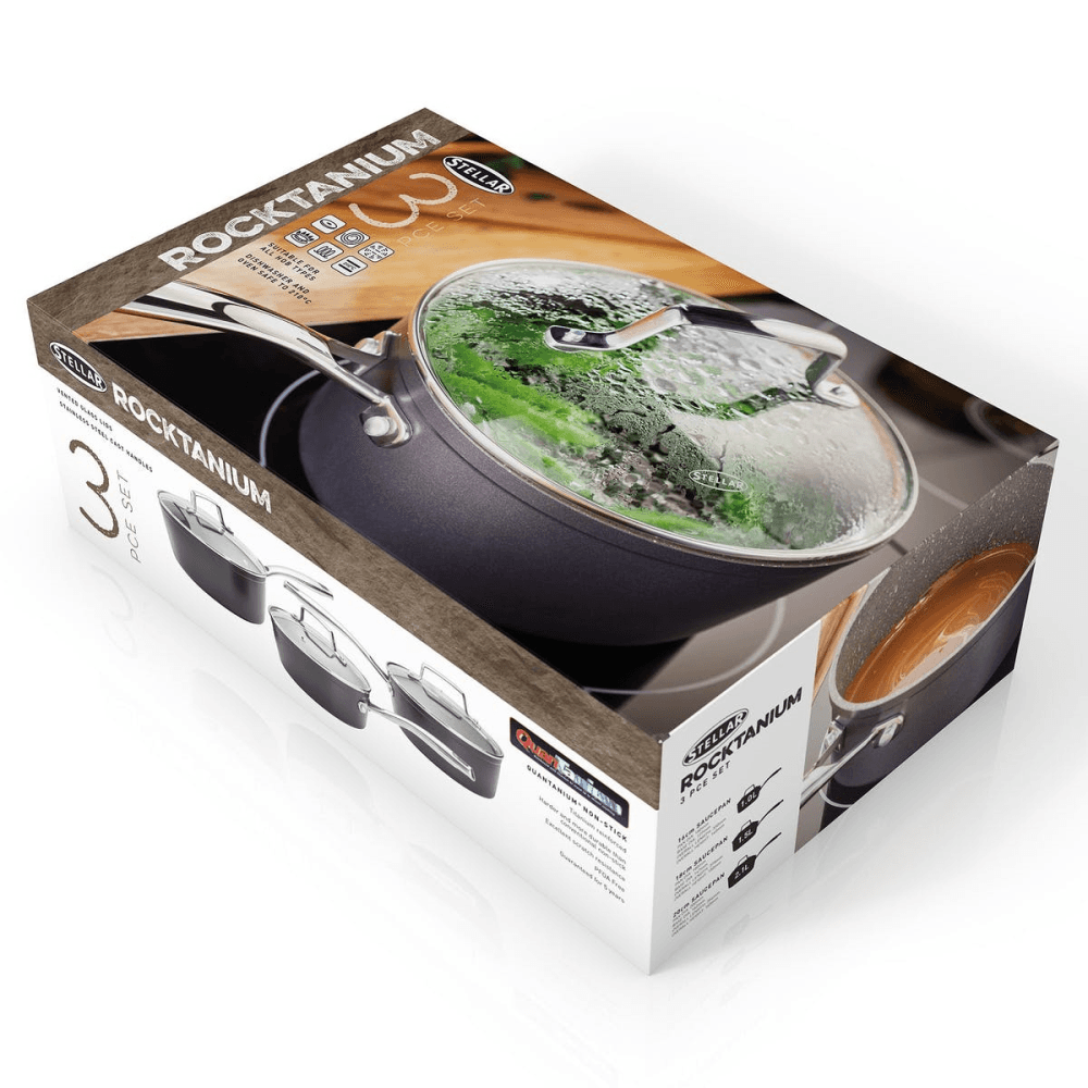 Rocktanium Non-Stick 3 piece saucepan set, Aluminium