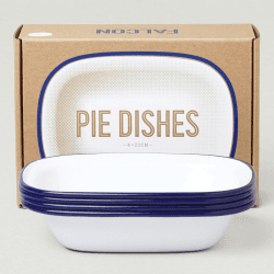 Image showing the Set of 4 enamel pie dishes, D20cm, White With Blue Rim product.