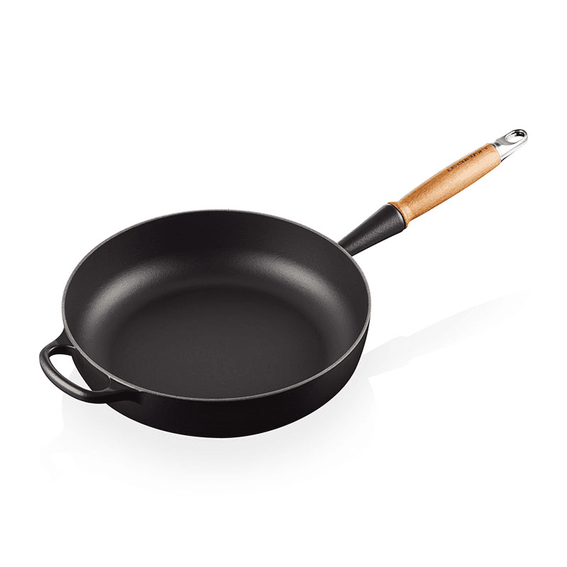 Signature Cast Iron Saute Pan with Wooden Handle, 28cm, Satin Black