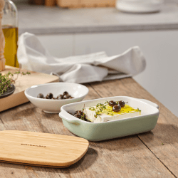 Image showing the Stoneware Dish with Bamboo Lid, 20cm, Pistachio product.