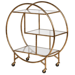 Image showing the Deco Deco gold glass bar trolley, 93 x 82 x 37cm product.