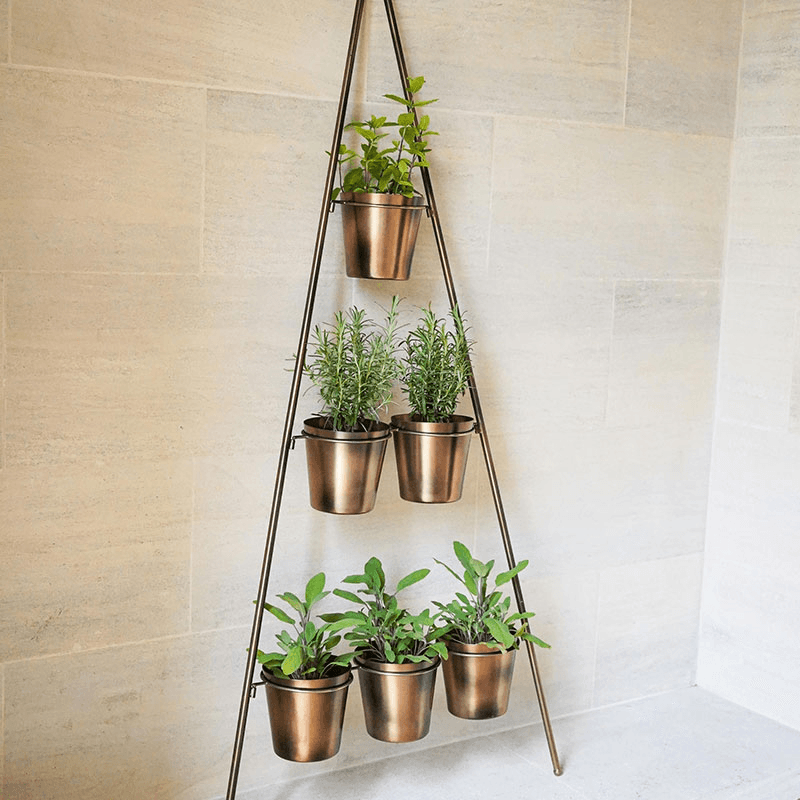 Outdoor Wall Plant Stand with Planters, H148 x W69cm, Gold