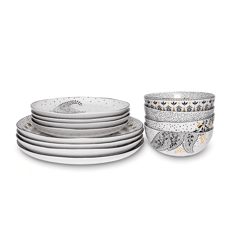 Artisanne Noir 12 Piece Dinnerware Set, Monochrome