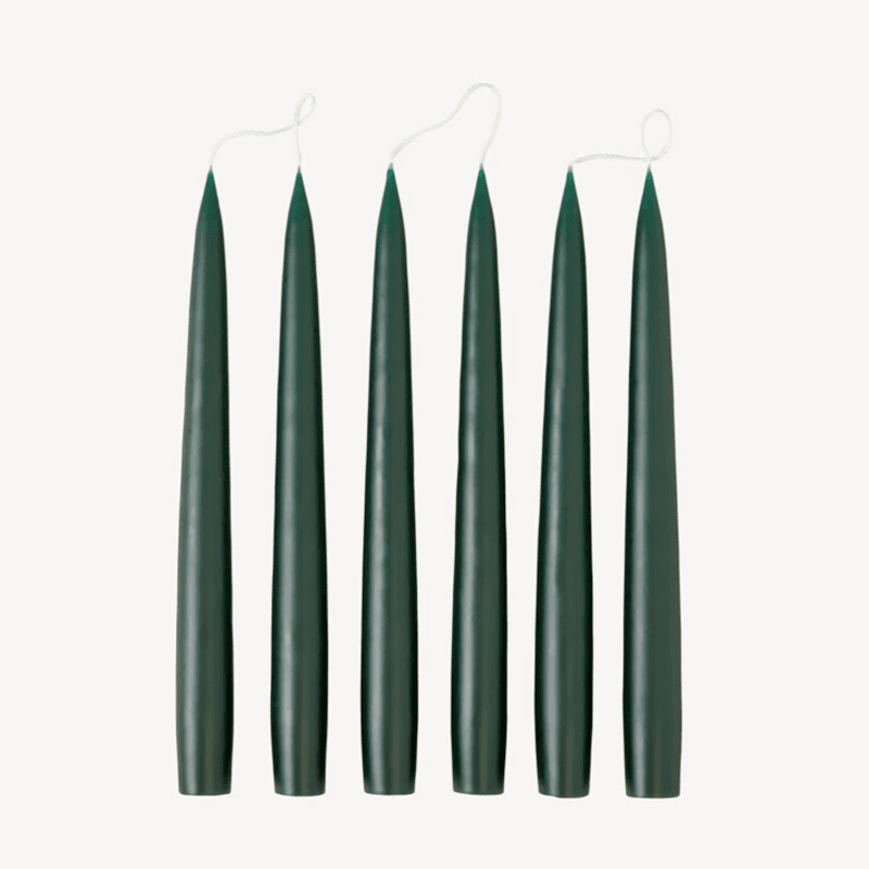 Set of 6 Tapered Dinner Candles, H25cm, Forest Green
