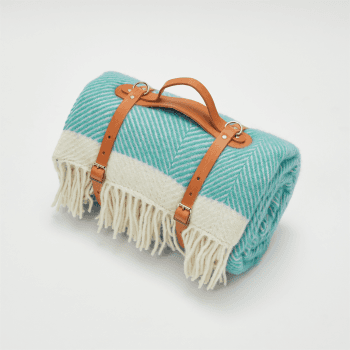Image showing the Herringbone Picnic blanket, 130 x 200cm, Turquoise product.