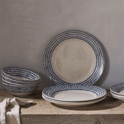 Image showing the Indigo Drop 12 Piece Dinner Set, Cream & Blue product.
