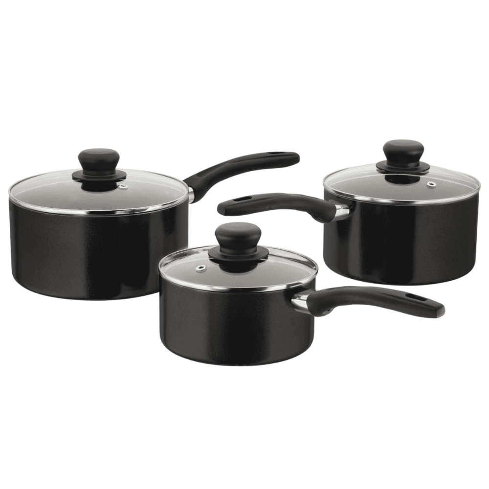 Radiant Non-Stick 3 Piece Saucepan Set, Black