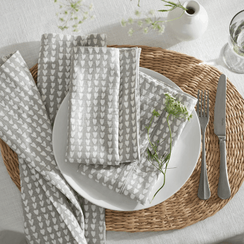 Image showing the Ditsy Set of 4 Hear Napkins, 45cm x 45cm, White/Grey product.