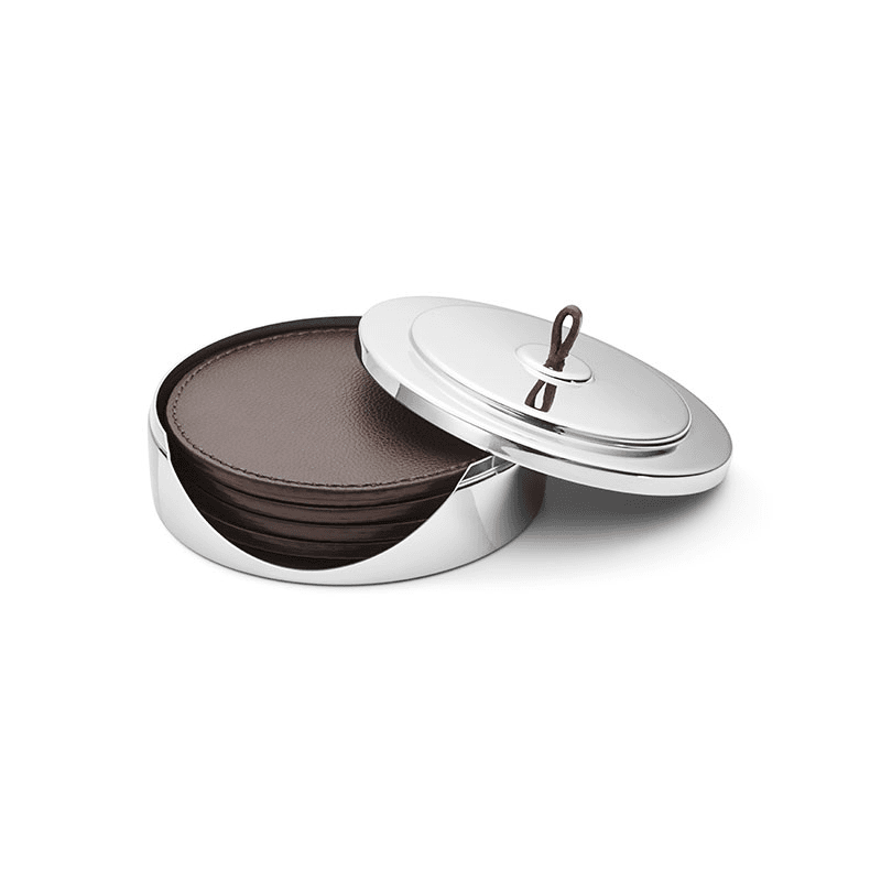 Manhattan Set of 4 Leather Coasters, Silver