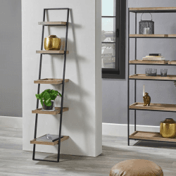 Image showing the Gallery 5 Shelf Ladder Unit, Natural Wood Veneer and Black product.